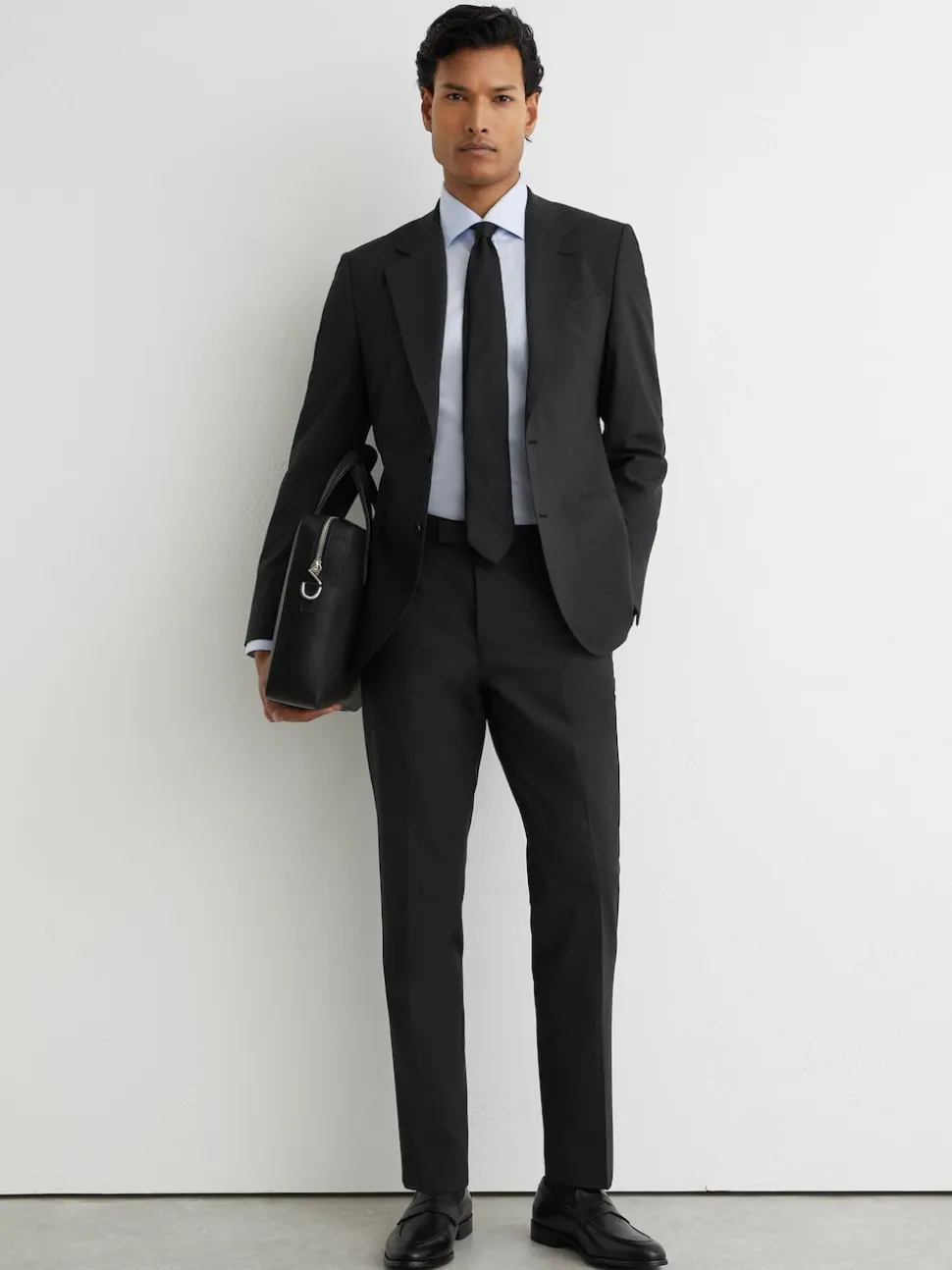Reiss Grey Promise Wool-Blend Single-Breasted Suit Blazer Tailored-Fit