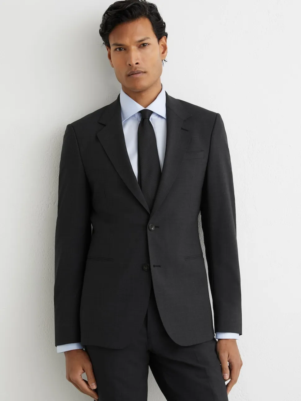 Reiss Grey Promise Wool-Blend Single-Breasted Suit Blazer Tailored-Fit