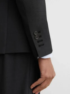 Reiss Grey Promise Wool-Blend Single-Breasted Suit Blazer Tailored-Fit