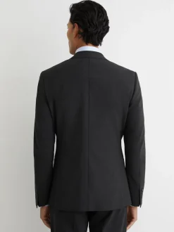 Reiss Grey Promise Wool-Blend Single-Breasted Suit Blazer Tailored-Fit