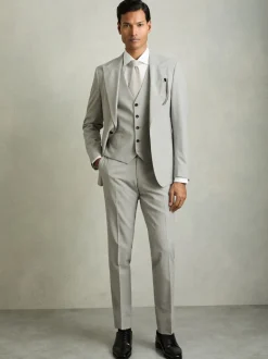 Reiss Grey Slice Puppytooth-Check Suit Waistcoat Wool-Blend