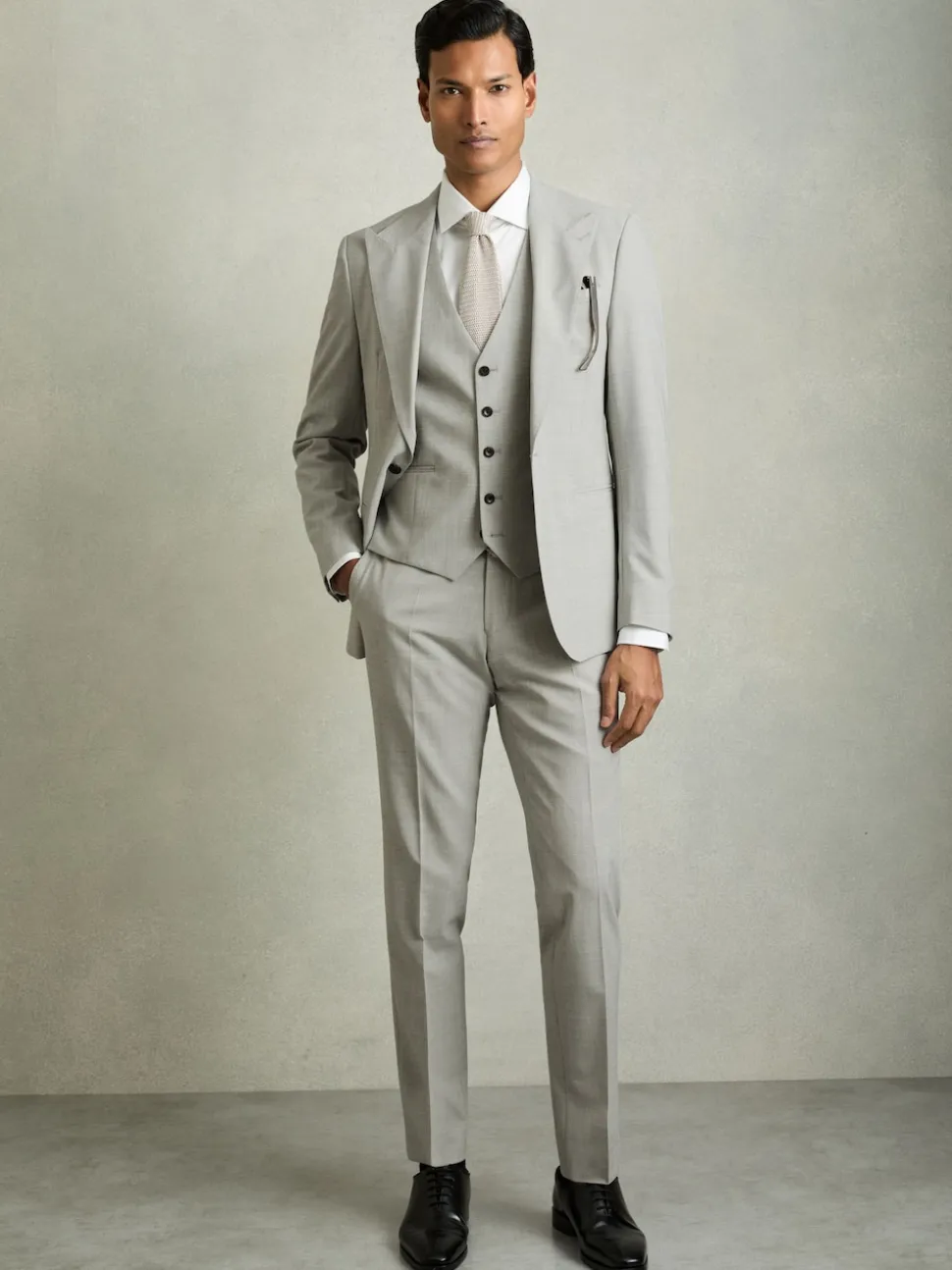 Reiss Grey Slice Puppytooth-Check Suit Waistcoat Wool-Blend