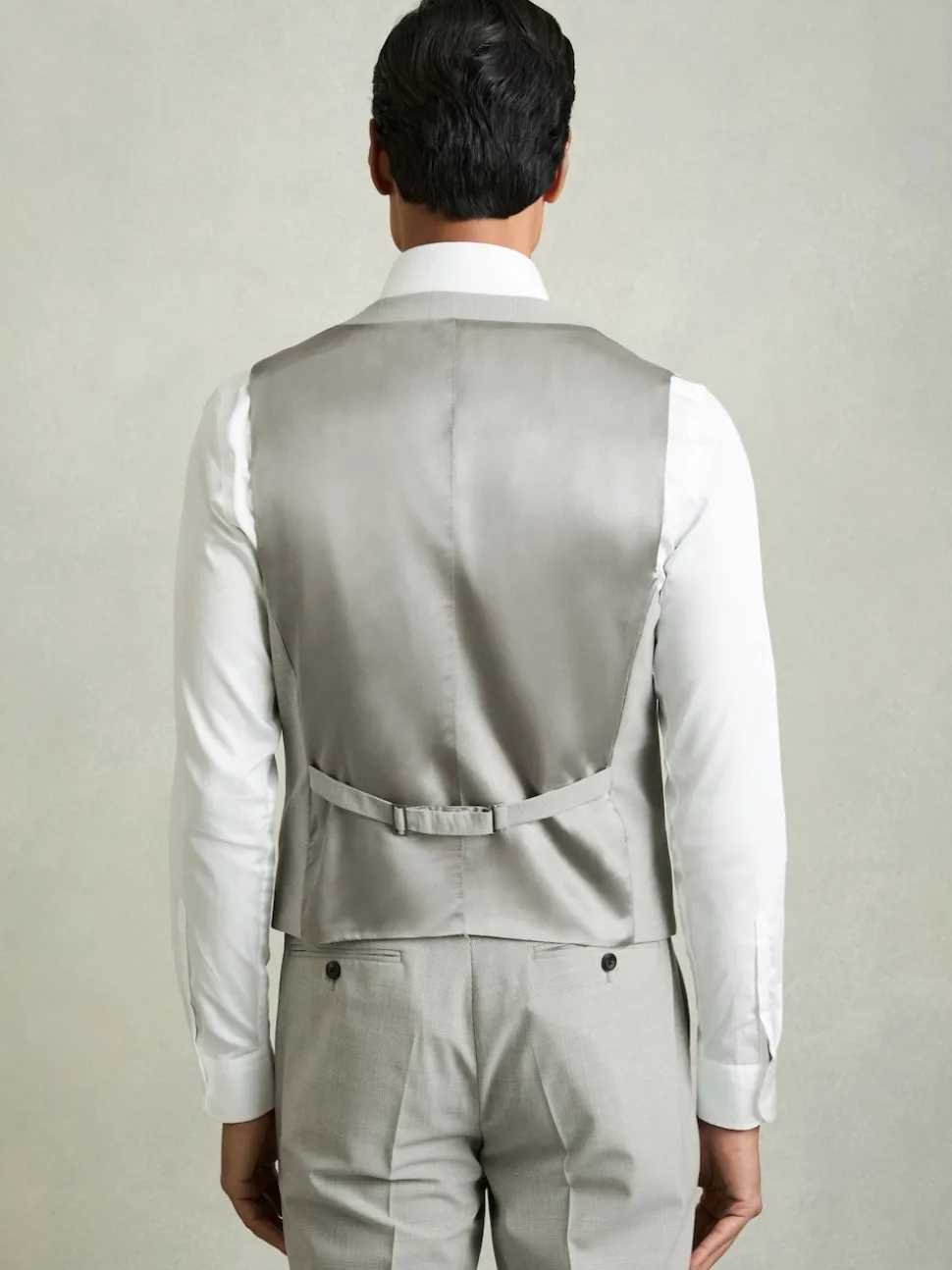 Reiss Grey Slice Puppytooth-Check Suit Waistcoat Wool-Blend