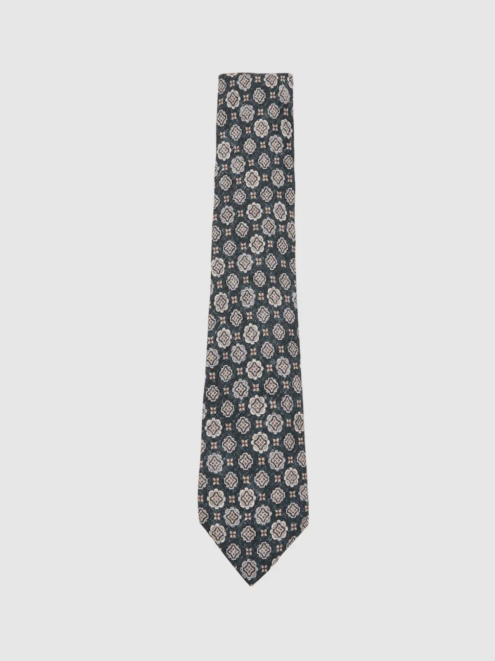 Reiss Indigo Melange Maximo Silk Medallion Print Tie