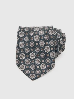 Reiss Indigo Melange Maximo Silk Medallion Print Tie