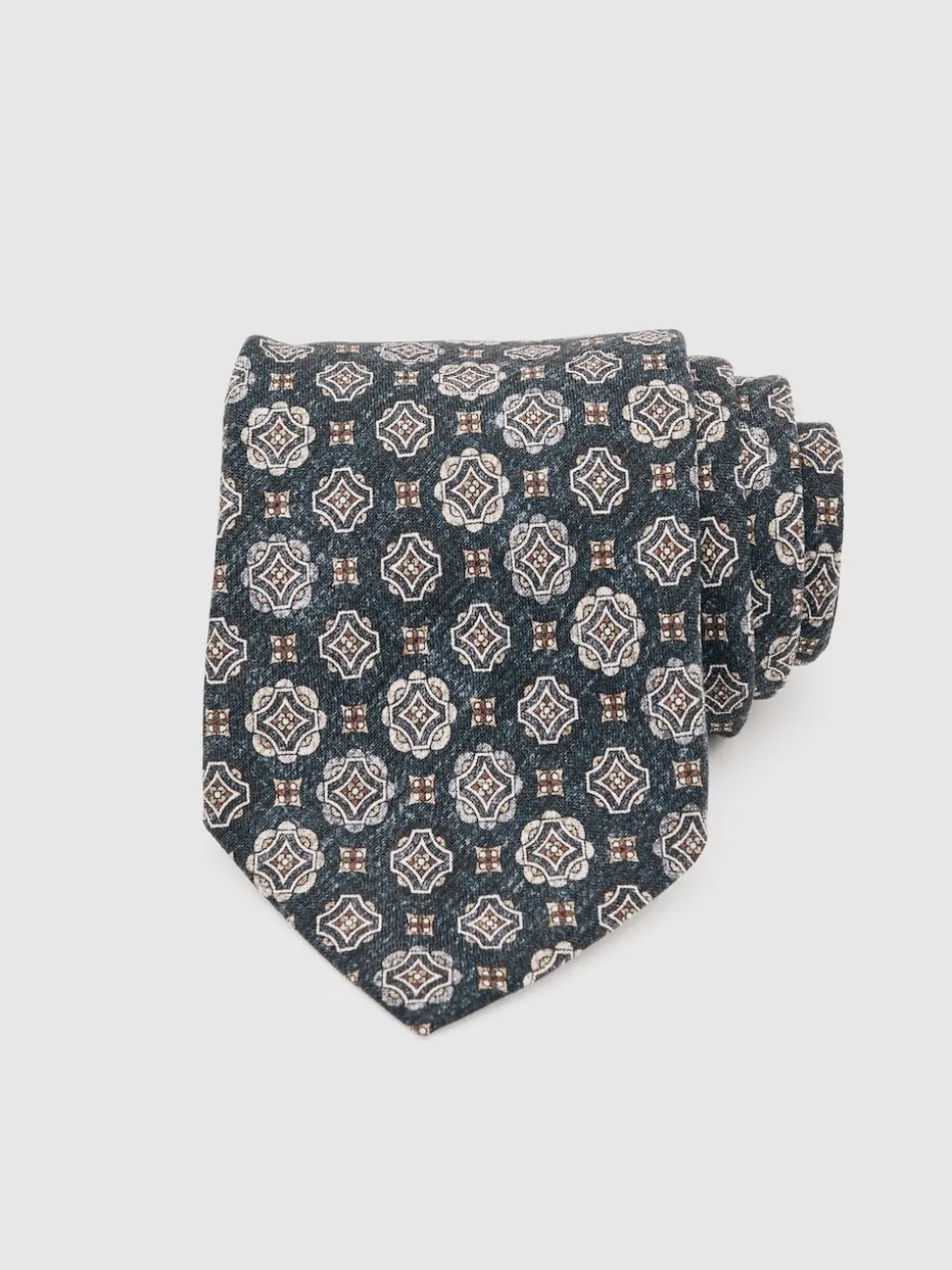 Reiss Indigo Melange Maximo Silk Medallion Print Tie