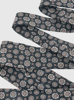 Reiss Indigo Melange Maximo Silk Medallion Print Tie