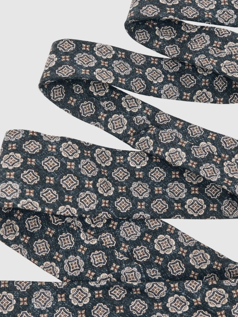 Reiss Indigo Melange Maximo Silk Medallion Print Tie
