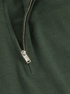 Reiss Kale Green Blackhall Merino Wool Half-Zip Funnel Neck Jumper