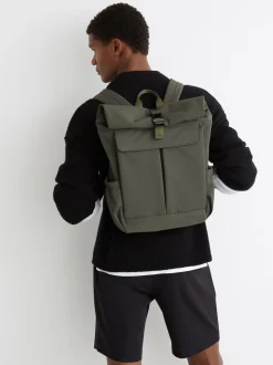 Reiss Khaki Green Pascal Technical Roll-Top Backpack
