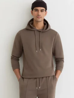 Reiss Light Brown Fabien Premium Interlock-Jersey Hoodie