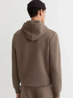 Reiss Light Brown Fabien Premium Interlock-Jersey Hoodie