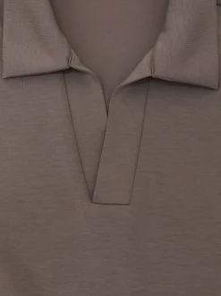 Reiss Light Brown Pearson Premium Interlock Open-Collar Polo Sweatshirt