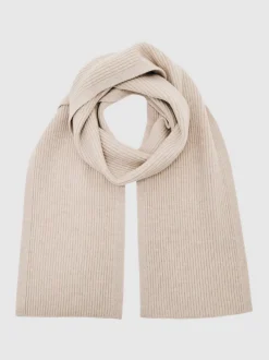 Reiss Light Oatmeal Melange Chesterfield Merino Wool Rib-Knit Scarf