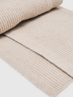 Reiss Light Oatmeal Melange Chesterfield Merino Wool Rib-Knit Scarf