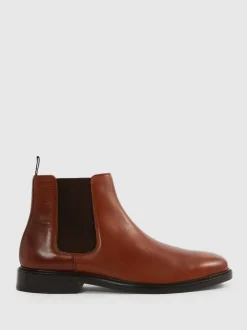 Reiss Light Tan Renor Leather Chelsea Boots