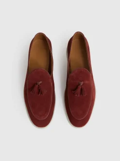 Reiss Maroon Red Harrison Suede Tassel Loafers