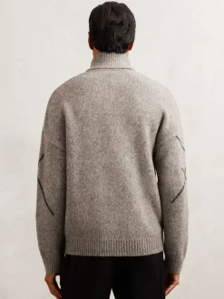 Reiss Mid Brown Links Wool-Blend Roll-Neck Argyle Jumper