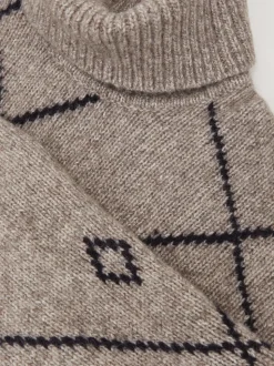 Reiss Mid Brown Links Wool-Blend Roll-Neck Argyle Jumper