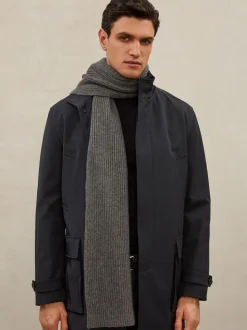Reiss Mid Grey Alderny Atelier 100% Cashmere Rib-Knit Scarf