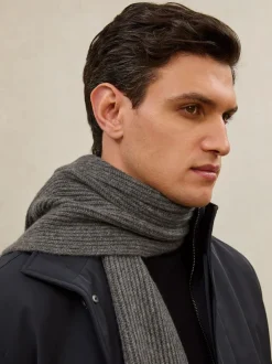 Reiss Mid Grey Alderny Atelier 100% Cashmere Rib-Knit Scarf