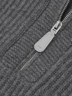 Reiss Mid Grey Brioche Atelier 100% Cashmere Half-Zip Jumper