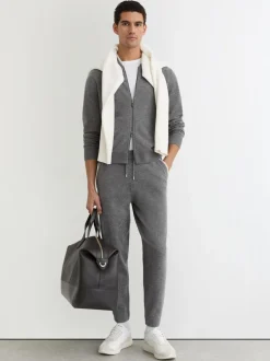 Reiss Mid Grey Hillside Merino Wool Tipped Drawstring Joggers