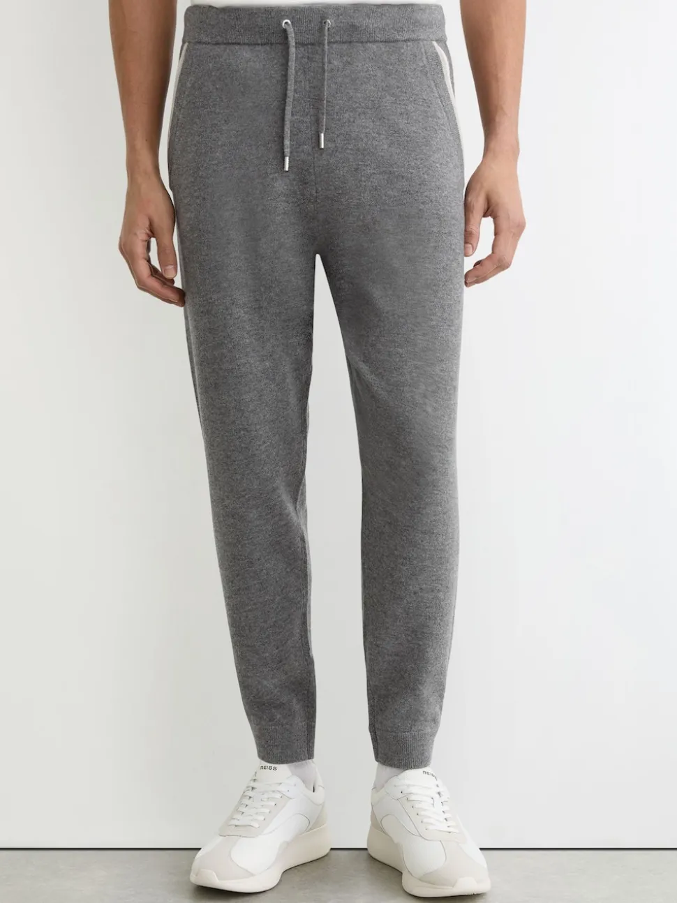 Reiss Mid Grey Hillside Merino Wool Tipped Drawstring Joggers