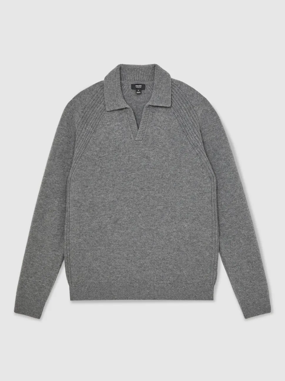 Reiss Mid Grey Melange Banbury Wool-Cashmere Open-Collar Jumper