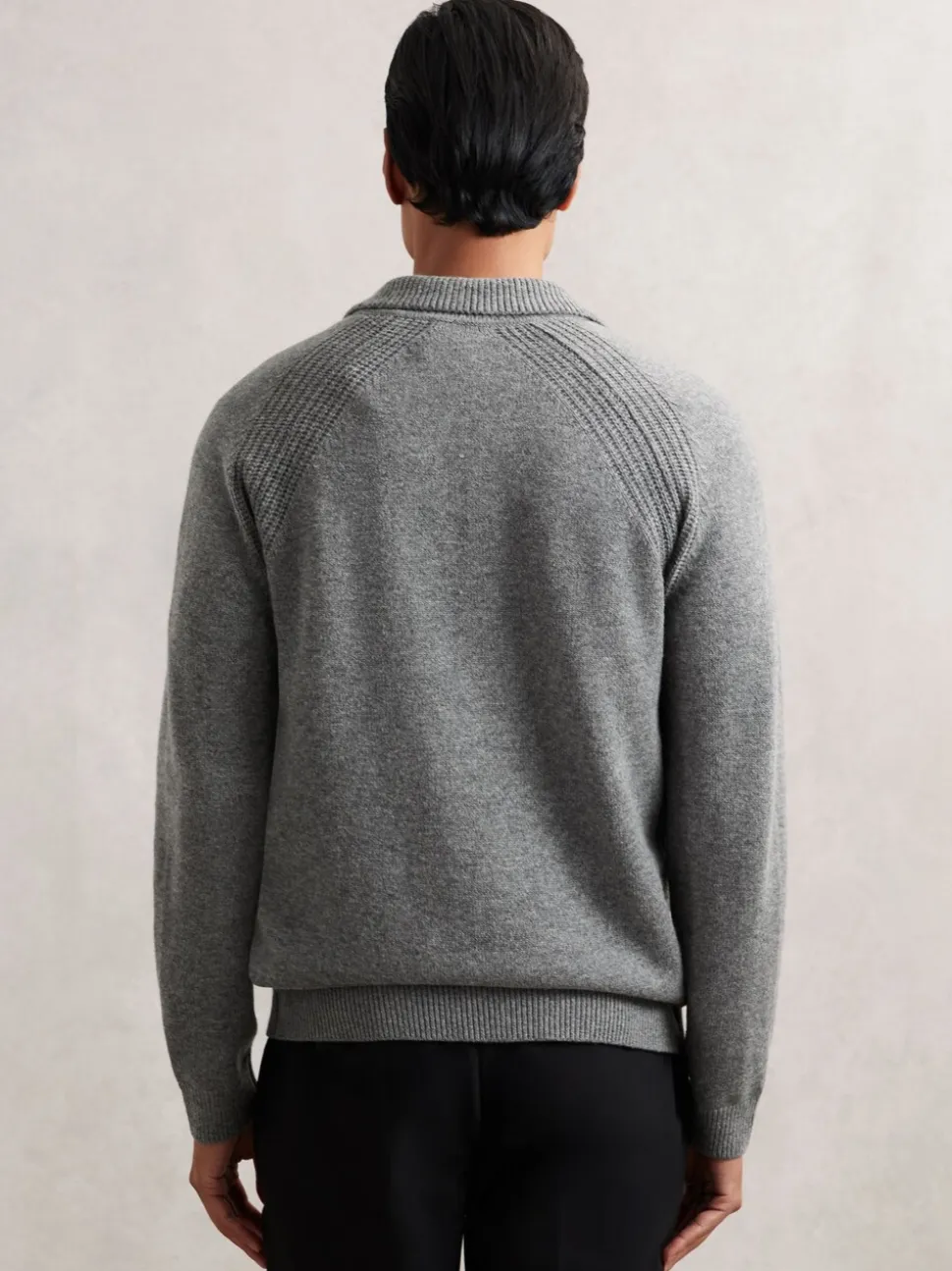Reiss Mid Grey Melange Banbury Wool-Cashmere Open-Collar Jumper
