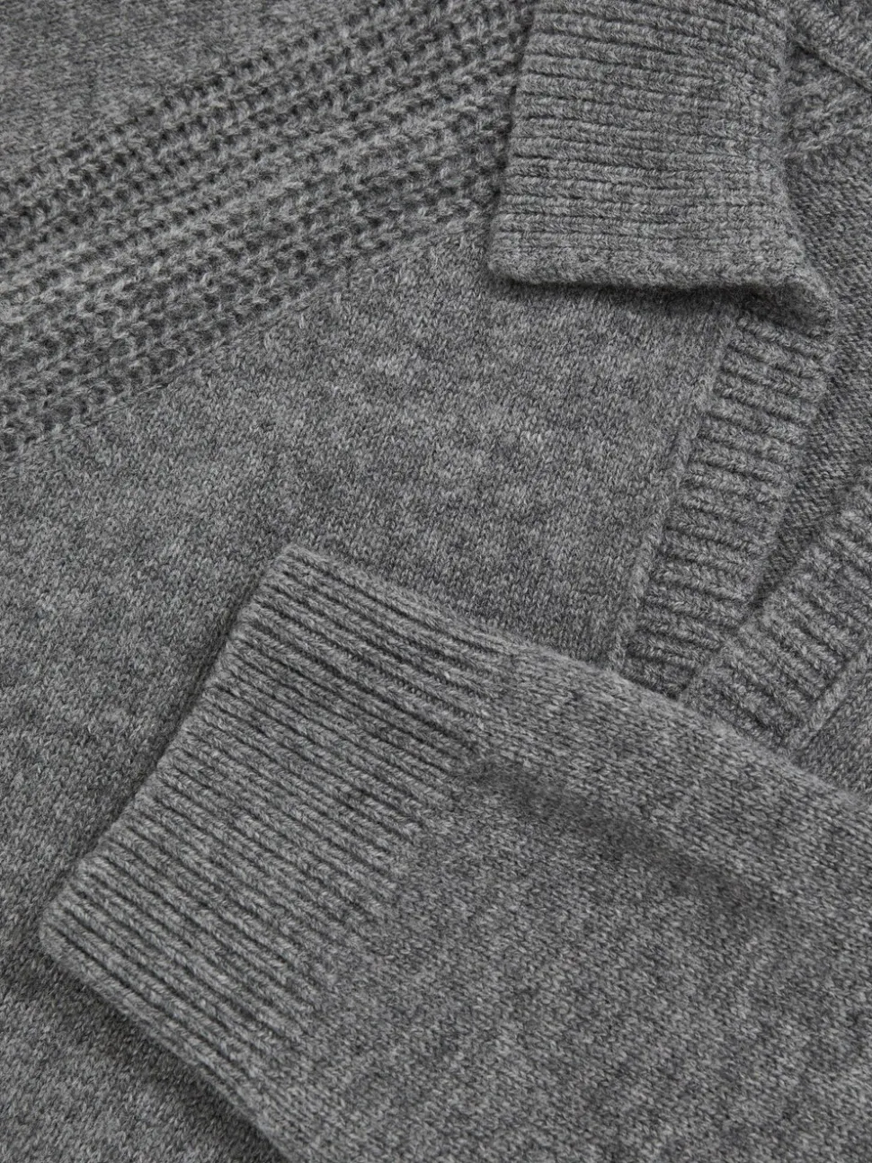 Reiss Mid Grey Melange Banbury Wool-Cashmere Open-Collar Jumper