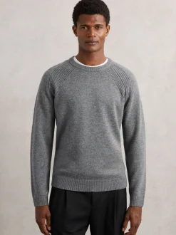 Reiss Mid Grey Melange Foulton Wool-Cashmere Reverse-Seam Jumper
