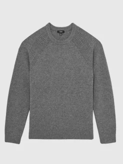 Reiss Mid Grey Melange Foulton Wool-Cashmere Reverse-Seam Jumper