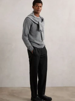 Reiss Mid Grey Melange Foulton Wool-Cashmere Reverse-Seam Jumper