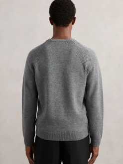 Reiss Mid Grey Melange Foulton Wool-Cashmere Reverse-Seam Jumper