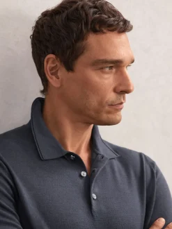 Reiss Midnight Navy Trafford Merino Wool Long-Sleeve Polo Shirt