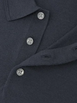 Reiss Midnight Navy Trafford Merino Wool Long-Sleeve Polo Shirt