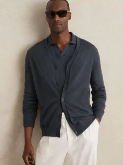 Reiss Midnight Navy West Merino Wool Button-Through Cardigan