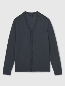 Reiss Midnight Navy West Merino Wool Button-Through Cardigan