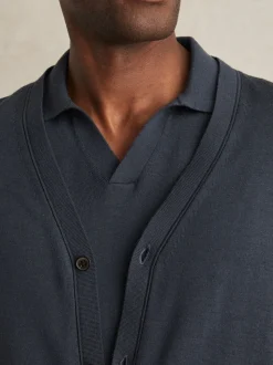 Reiss Midnight Navy West Merino Wool Button-Through Cardigan