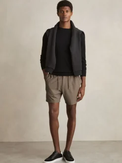 Reiss Mocha Brown Newmark Textured Drawstring Shorts