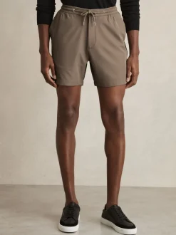 Reiss Mocha Brown Newmark Textured Drawstring Shorts