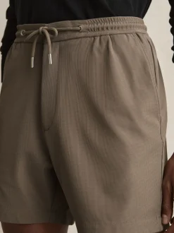 Reiss Mocha Brown Newmark Textured Drawstring Shorts