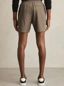 Reiss Mocha Brown Newmark Textured Drawstring Shorts
