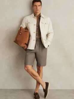 Reiss Mushroom Brown Barges Linen Drawstring Shorts