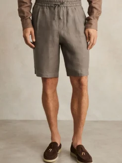 Reiss Mushroom Brown Barges Linen Drawstring Shorts