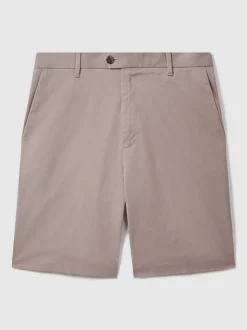 Reiss Mushroom Brown Wicket Cotton Chino Shorts with Stretch