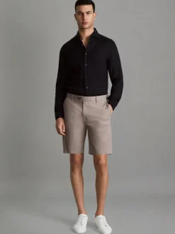 Reiss Mushroom Brown Wicket Cotton Chino Shorts with Stretch