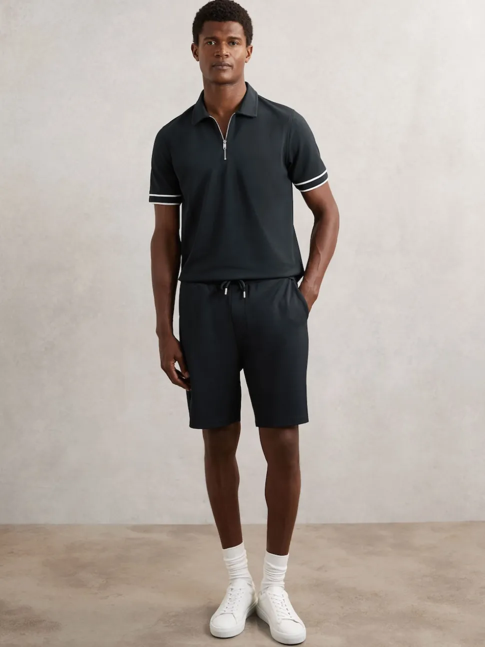 Reiss Navy Angus Textured Drawstring Shorts