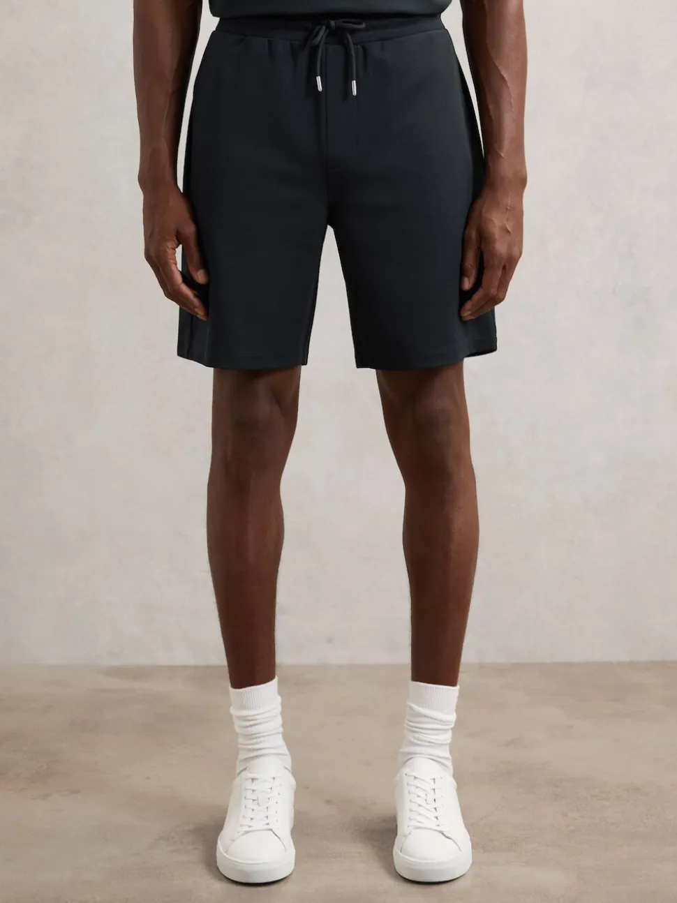 Reiss Navy Angus Textured Drawstring Shorts